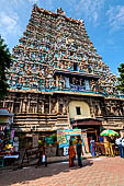 The great Chola temples of Tamil Nadu - the Sri Meenakshi-Sundareshwarar Temple of Madurai. The immense gopura gates of the outer walls. 